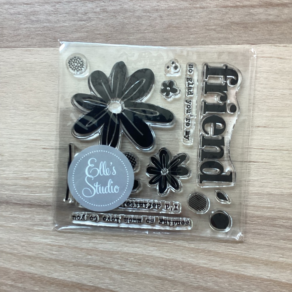 Elle’s Studio Black Floral Design Friendship Stamps | new | craft card making